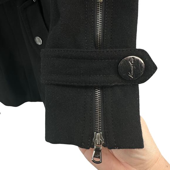 Kenneth Cole New York Waist Tie Coat WMNS 4 Black Wool Blend Zip Up Lined Jacket - Picture 3 of 10